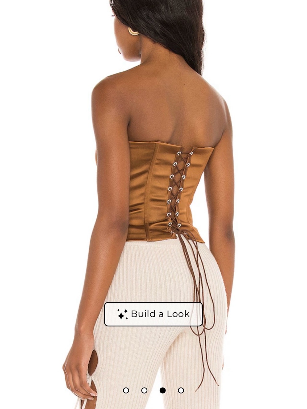 Strapless Lace-Up Satin Corset Tank Top in Brown